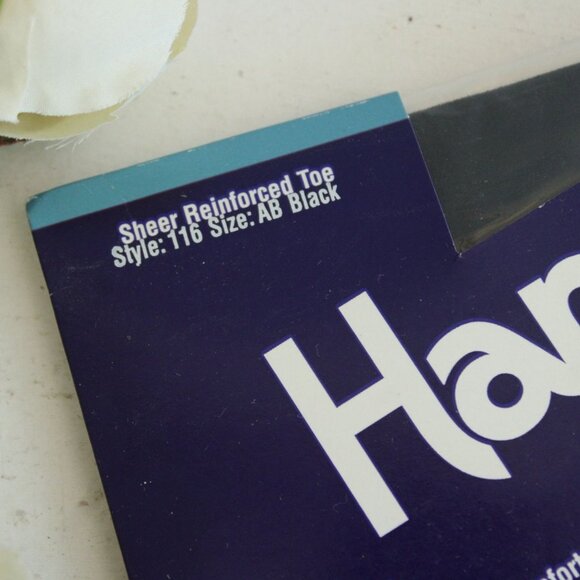 Vintage 1980s 1990s Pantyhose, New NOS Hanes Too, Size AB in Black, Sheer - Picture 3 of 10